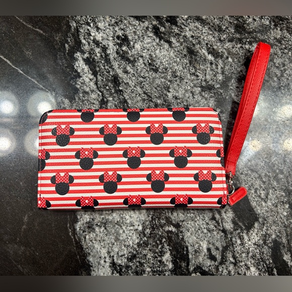 Disney Minnie Mouse red & white striped Zip Around Wristlet Wallet NEW - Picture 3 of 3